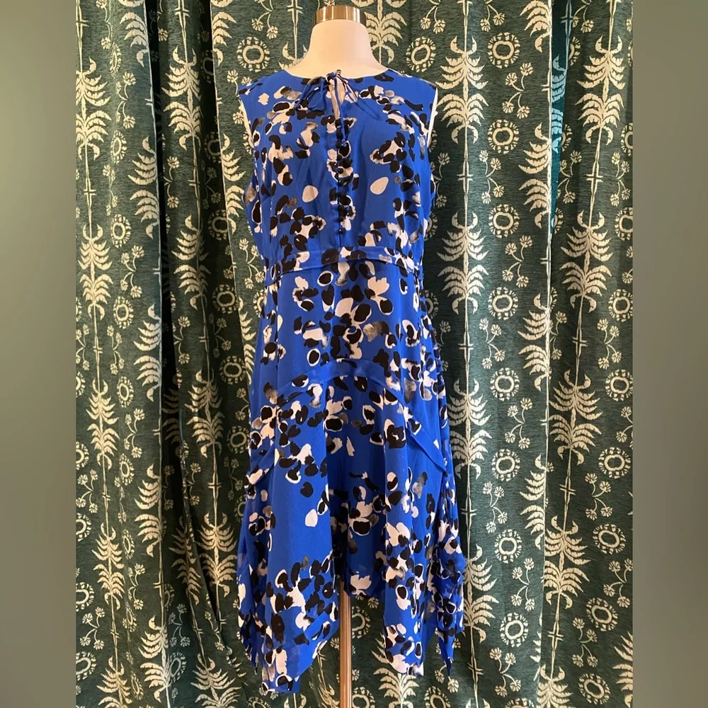 Cabi #5576 Untamed Electric Blue Mixed Floral Print Sleeveless Polka Dot Dress M